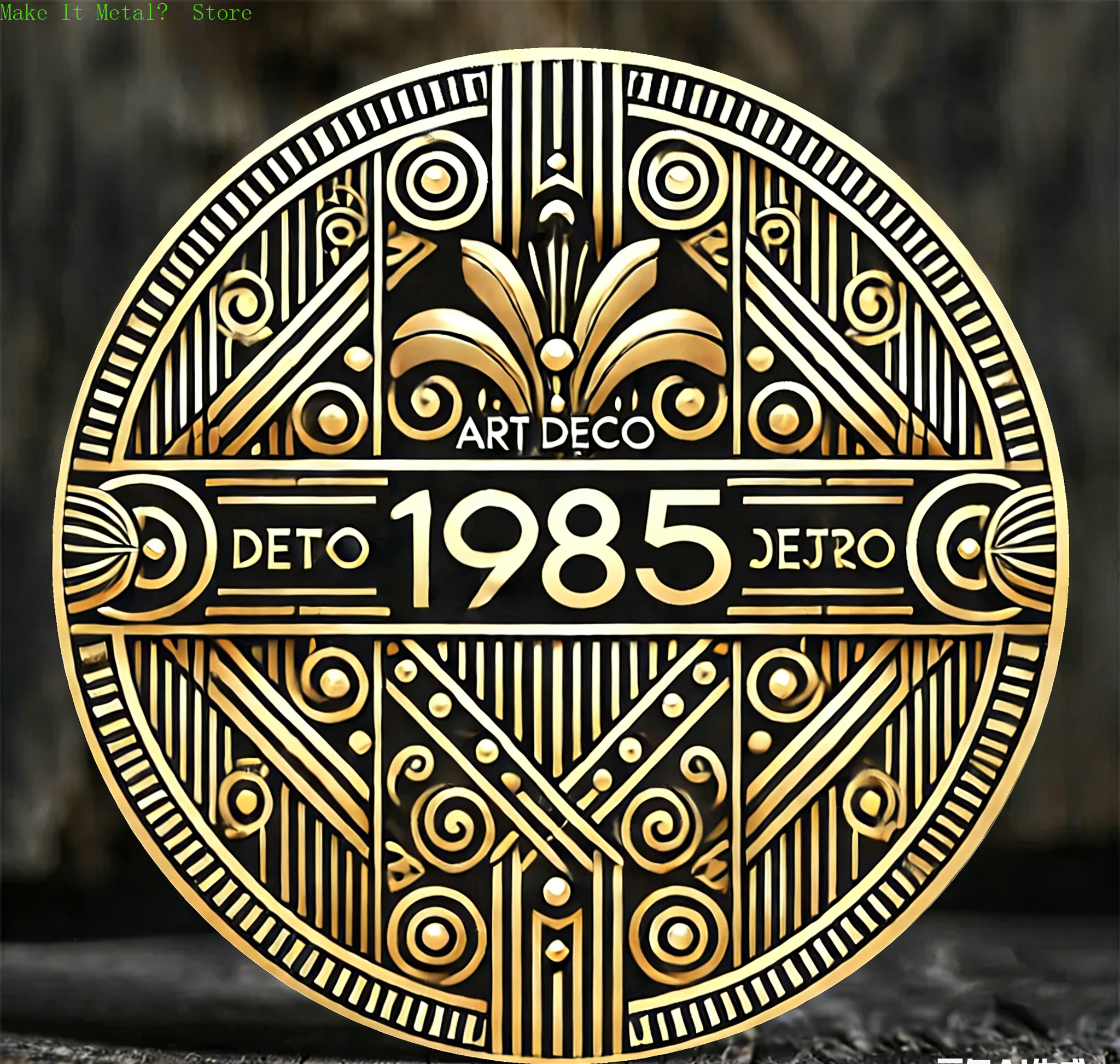 Geometric Wall Art - Art Deco 1985 Golden Round Metal