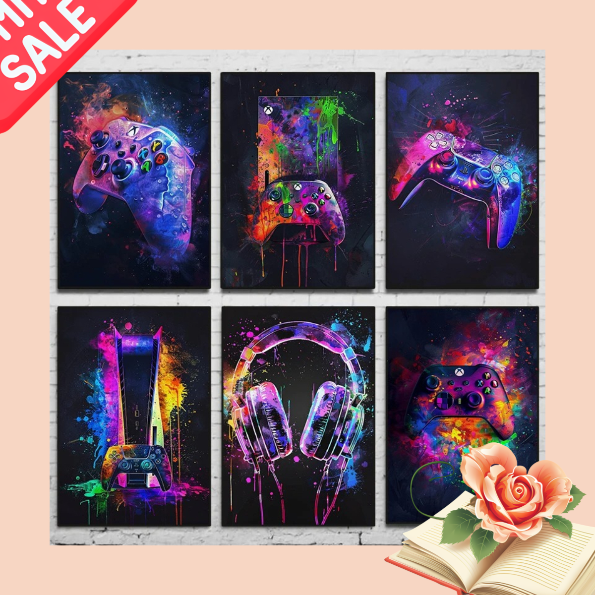 Home Decor Xbox Games - Watercolor Neon Video Game Posters XBOX