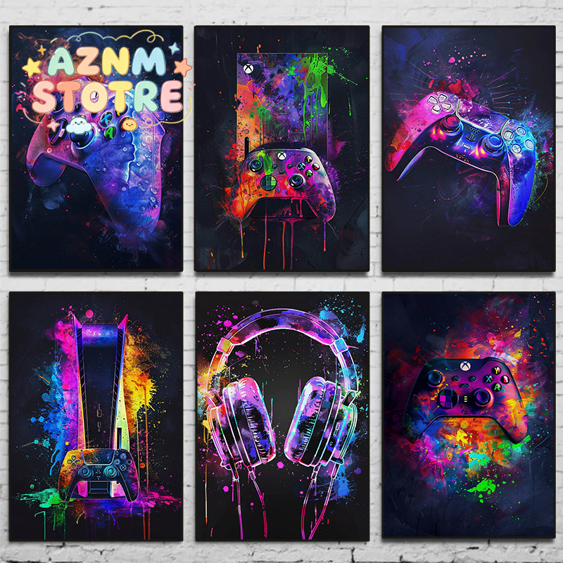 Home Decor Xbox Games - Watercolor Neon Video Game Posters XBOX