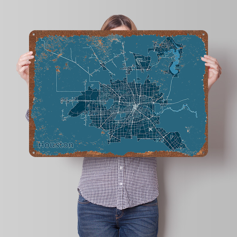 Home Decor Houston - Houston City Map Metal Poster Customized