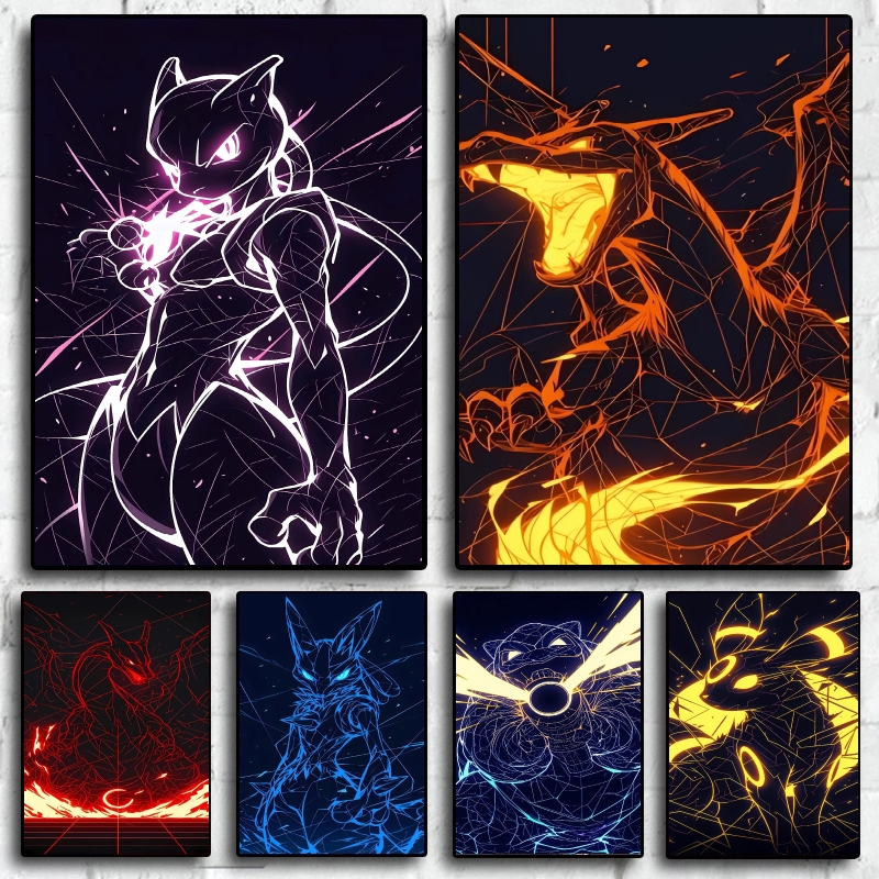 Geometric Wall Art - Canvas Wall Art Pokemon Charizard Mewtwo