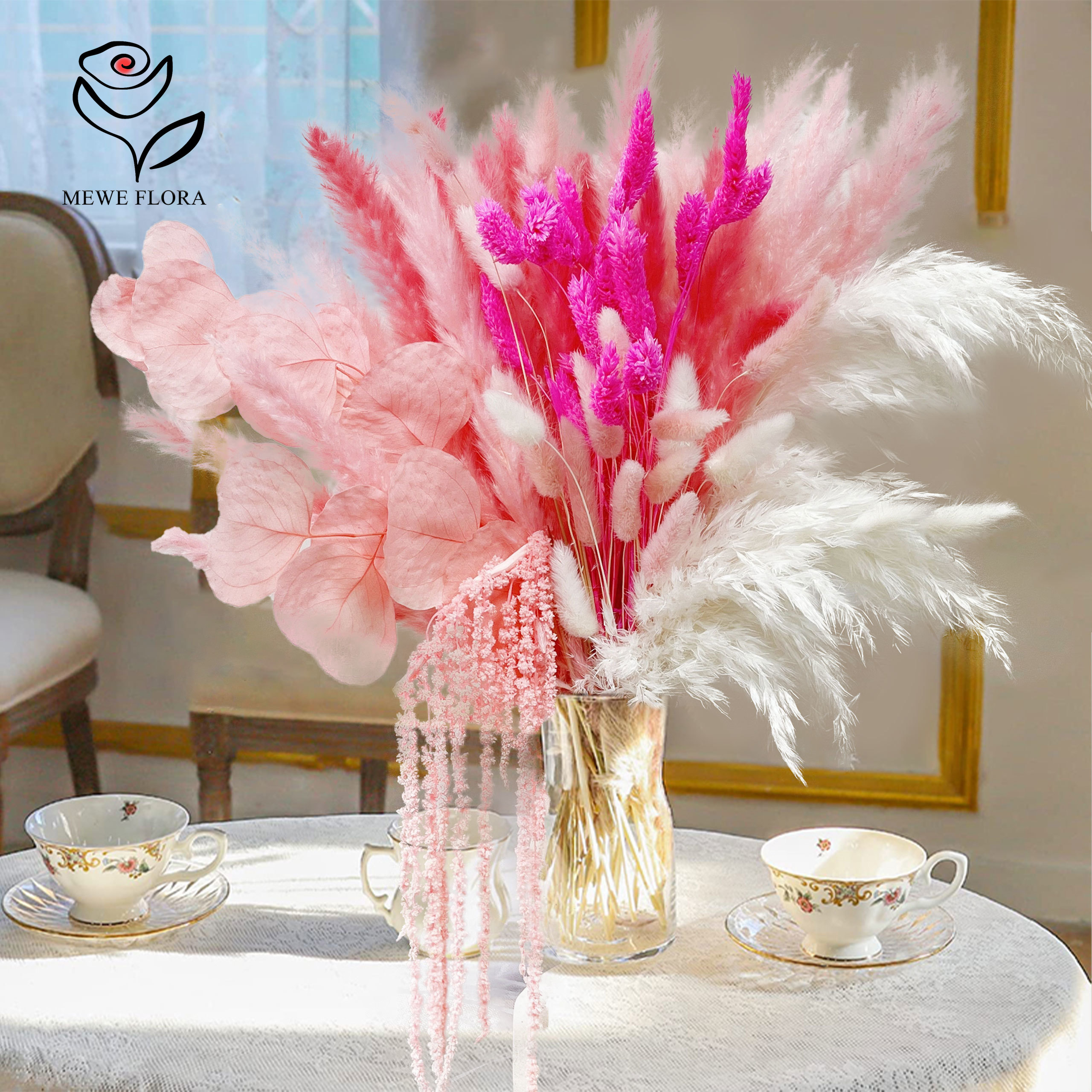 Pampas Grass Decor - Natural Pampas Pink Dried Flowers Bunny