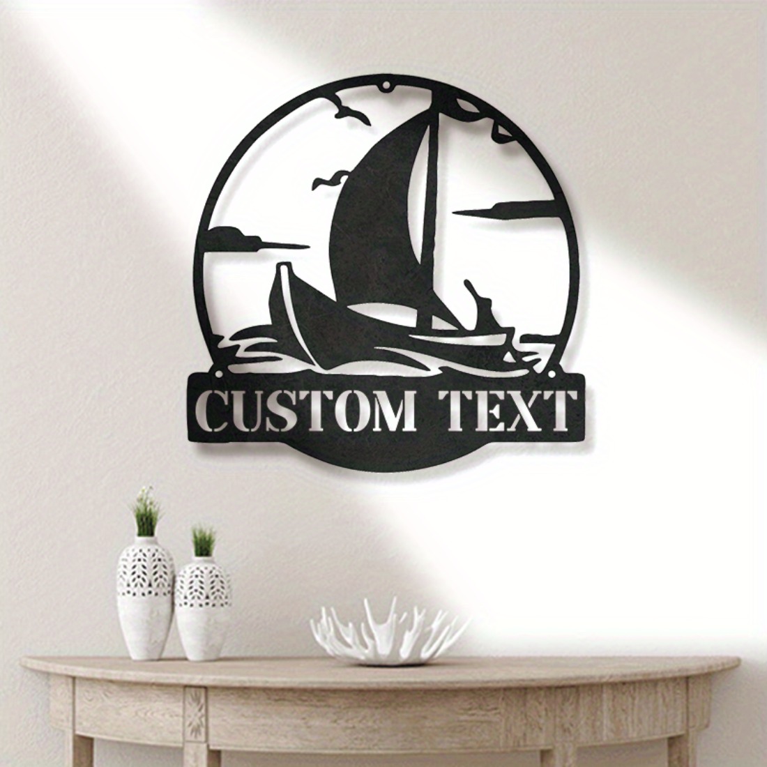 Geometric Wall Art - Customizable Black Sailboat Metal Wall Art