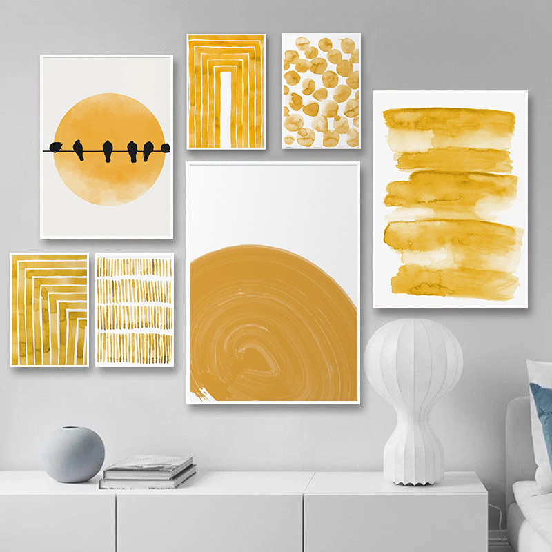 Home Decor Yellow - Minimalist Nature and Birds Sun Yellow