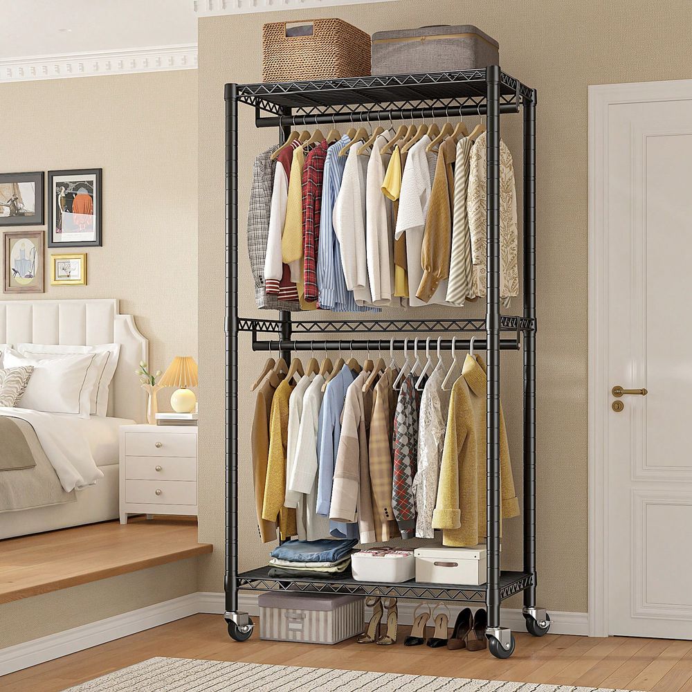 Home Decor On Wheels - Heavy Duty Adjustable Metal Clothing Rack