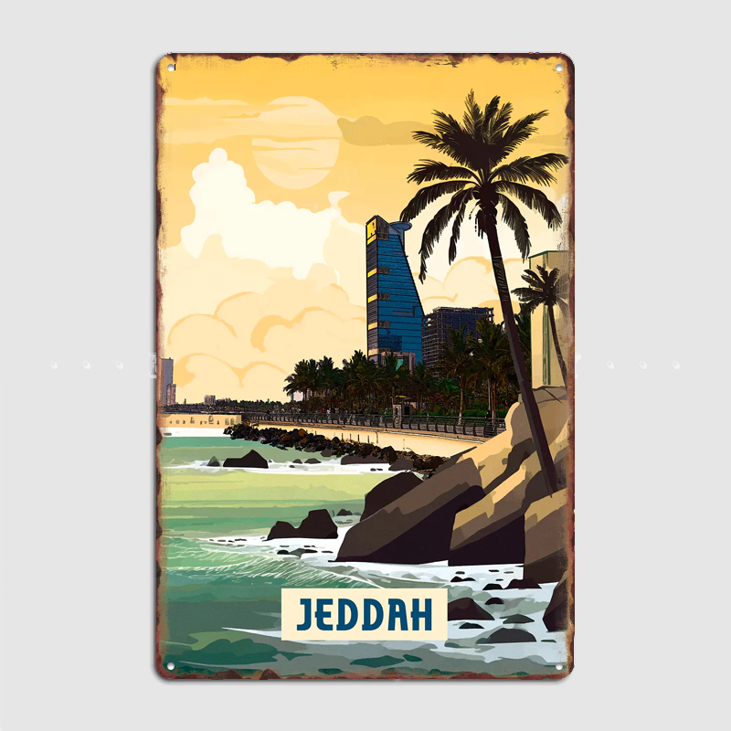 Home Decor Jeddah - Jeddah Scenery City Travel Poster Metal