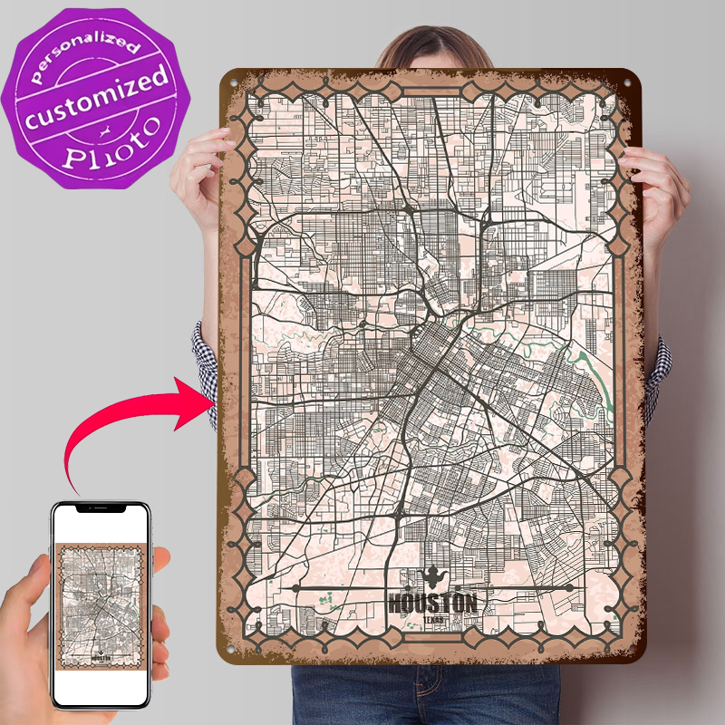Home Decor Houston - Houston City Map Poster Vintage Metal