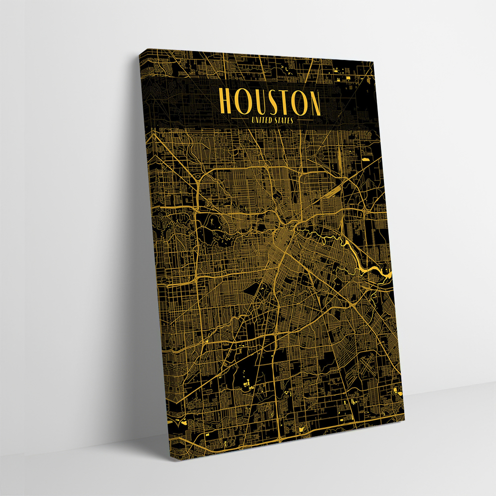 Home Decor Houston - Houston Golden Map Art Printing Poster