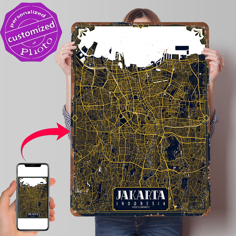 Jakarta City Map Art Deco Post – Home Decor Jakarta Bewertung und Preis