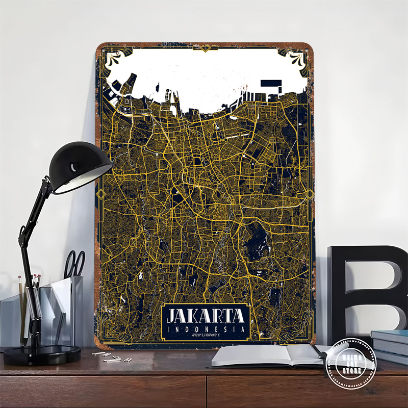 Jakarta City Map Art Deco Post – Home Decor Jakarta Bewertung und Preis