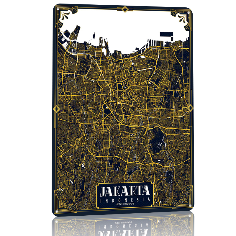 Jakarta City Map Art Deco Post – Home Decor Jakarta Bewertung und Preis