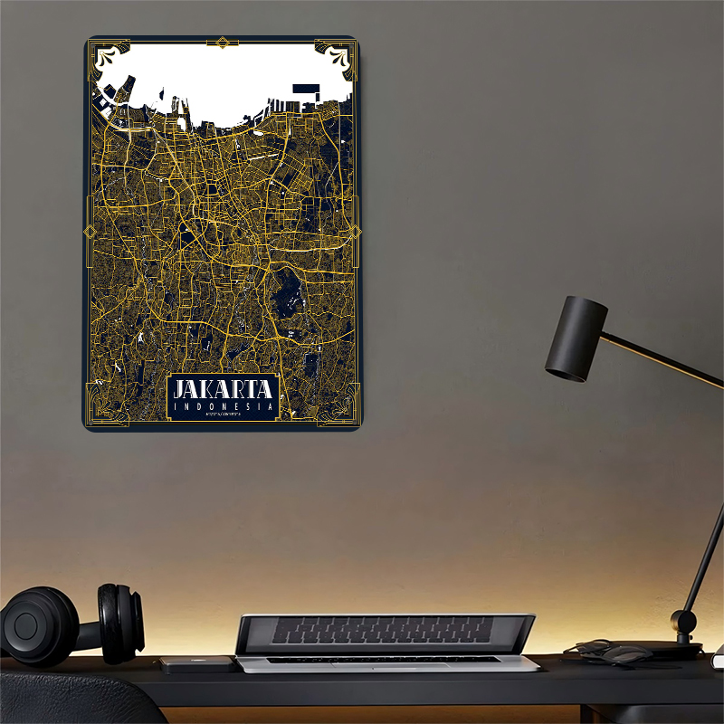 Jakarta City Map Art Deco Post – Home Decor Jakarta Bewertung und Preis