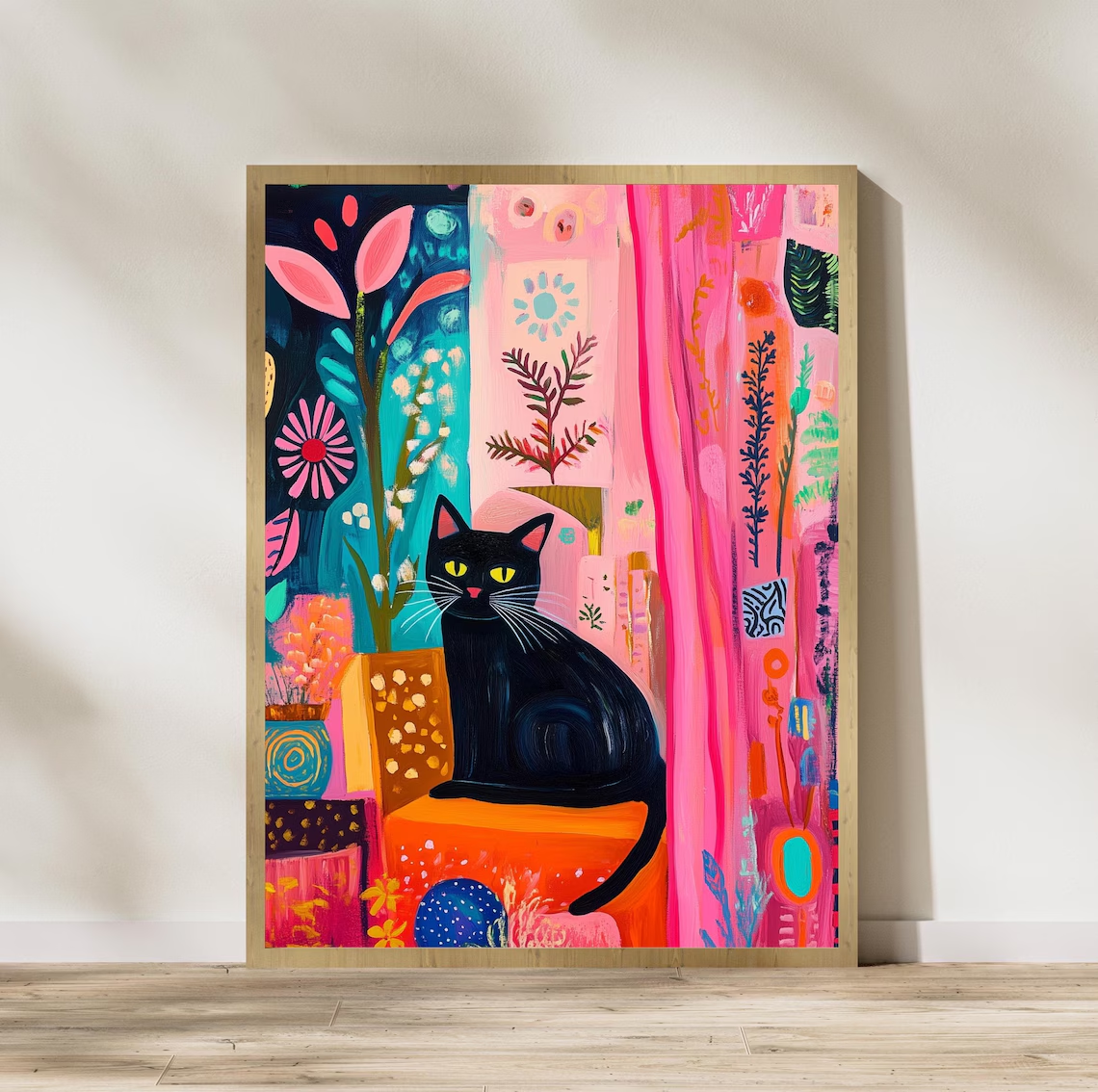 Black Cat with Bright Florals  – Home Decor Cat Bewertung und Preis