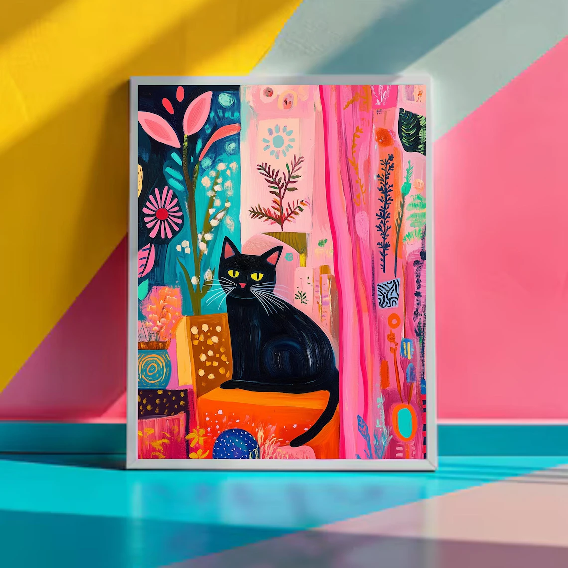 Black Cat with Bright Florals  – Home Decor Cat Bewertung und Preis