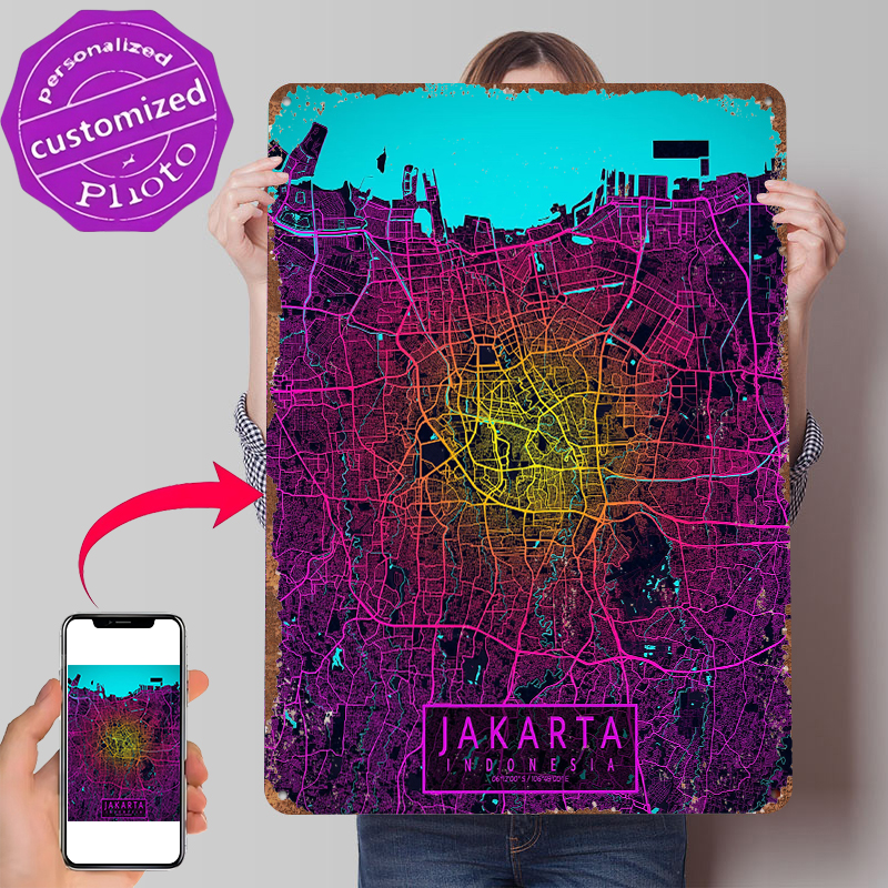 Jakarta City Map Neon Tin Post – Home Decor Jakarta Bewertung und Preis