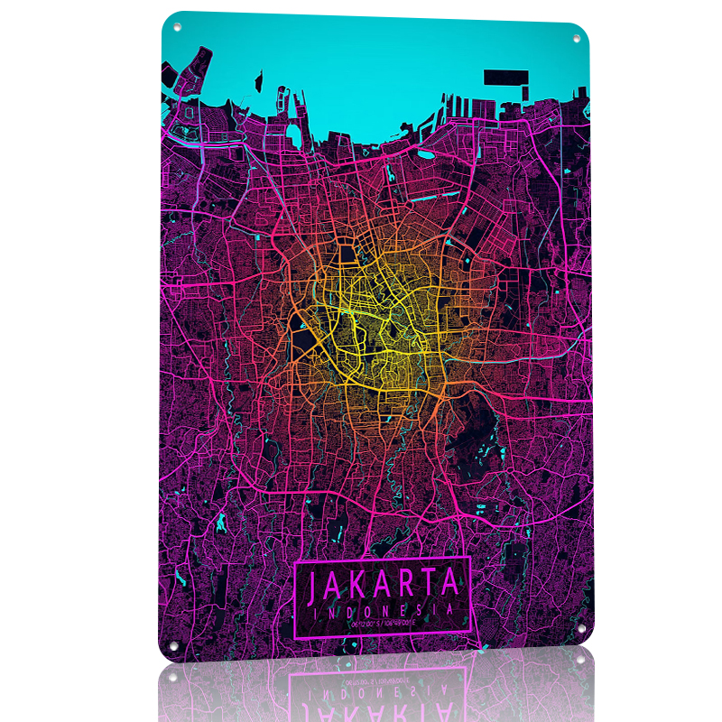 Jakarta City Map Neon Tin Post – Home Decor Jakarta Bewertung und Preis