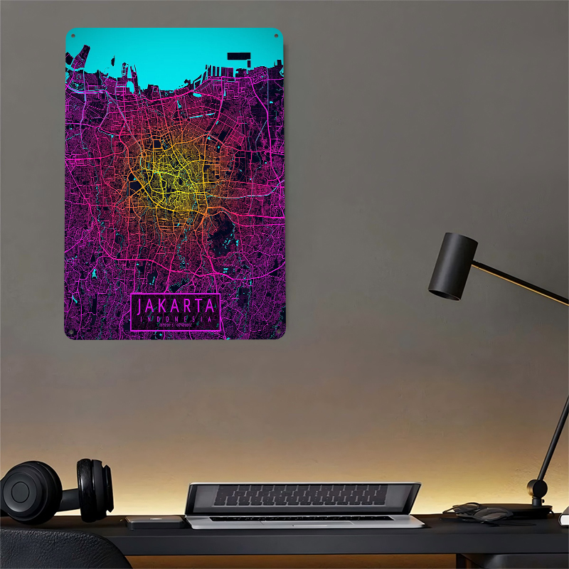 Jakarta City Map Neon Tin Post – Home Decor Jakarta Bewertung und Preis