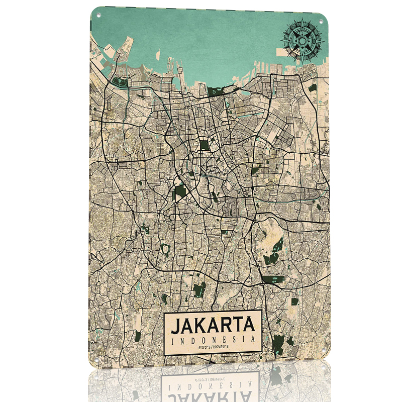 Jakarta City Map Vintage Metal – Home Decor Jakarta Bewertung und Preis