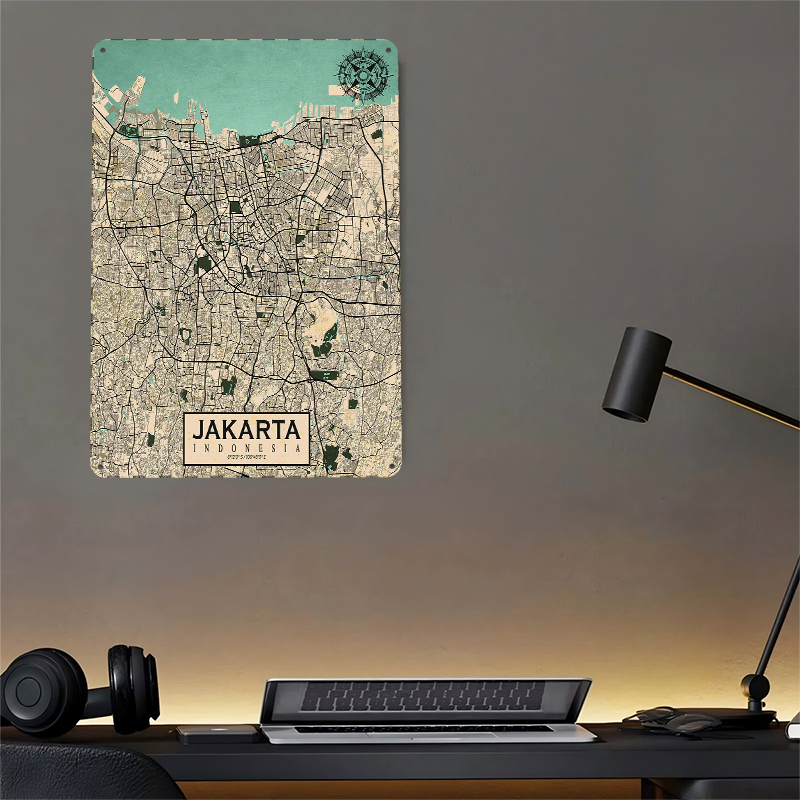 Jakarta City Map Vintage Metal – Home Decor Jakarta Bewertung und Preis