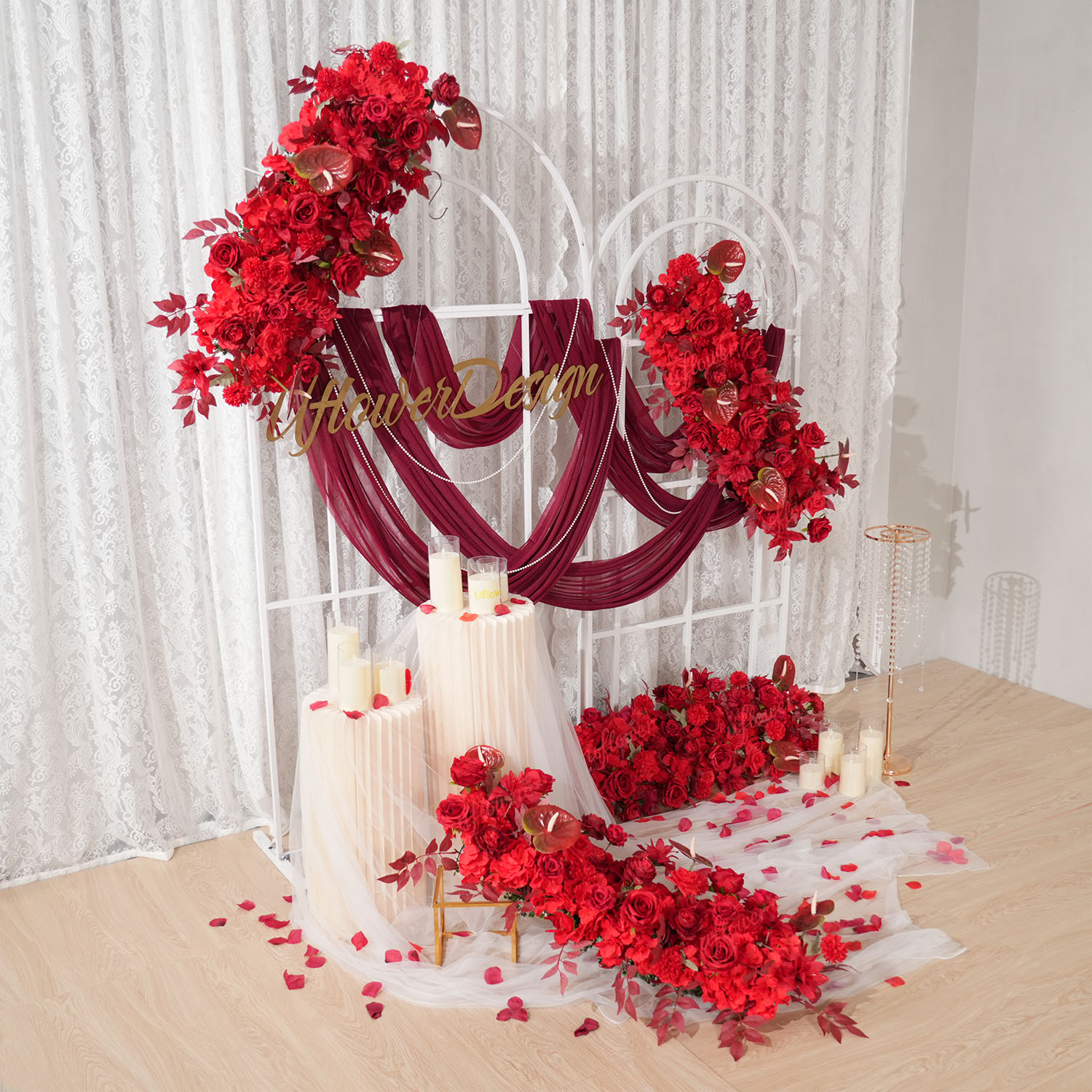 Uflower Red Flower Row Wedding – Home Decor Event Bewertung und Preis