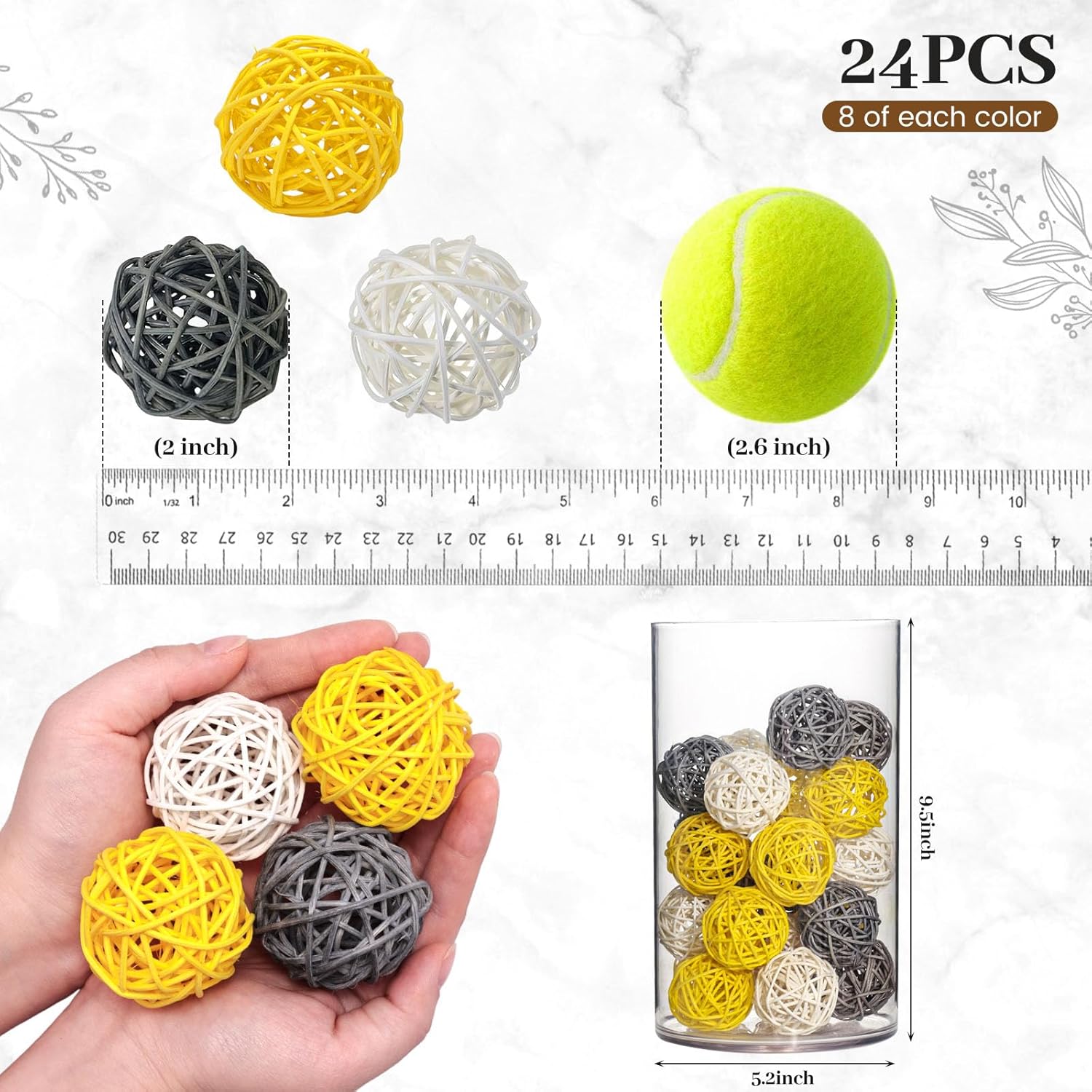 24Pcs Yellow Rattan Balls for  – Home Decor Yellow Bewertung und Preis