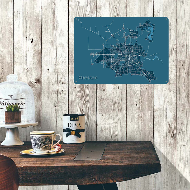 Houston City Map Metal Poster  – Home Decor Houston Bewertung und Preis