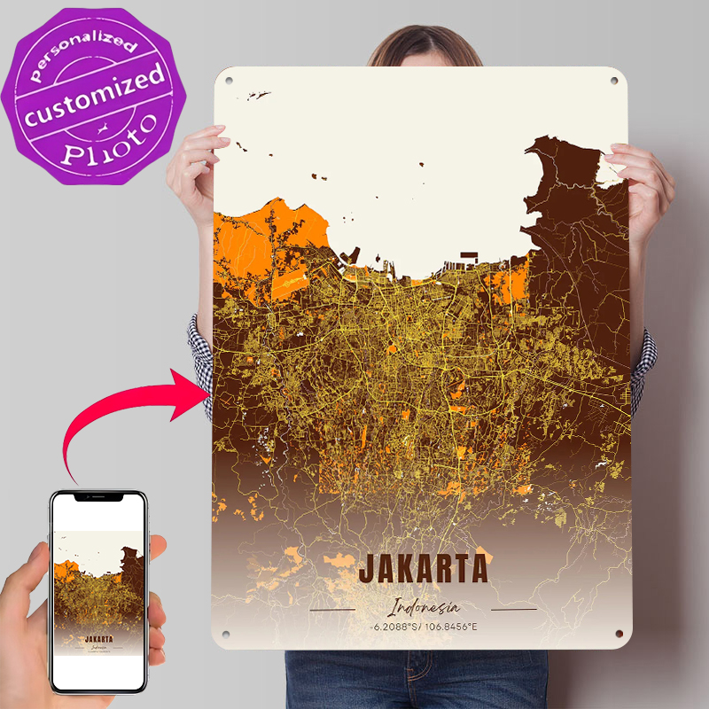 Jakarta City Map Tinplate Post – Home Decor Jakarta Bewertung und Preis