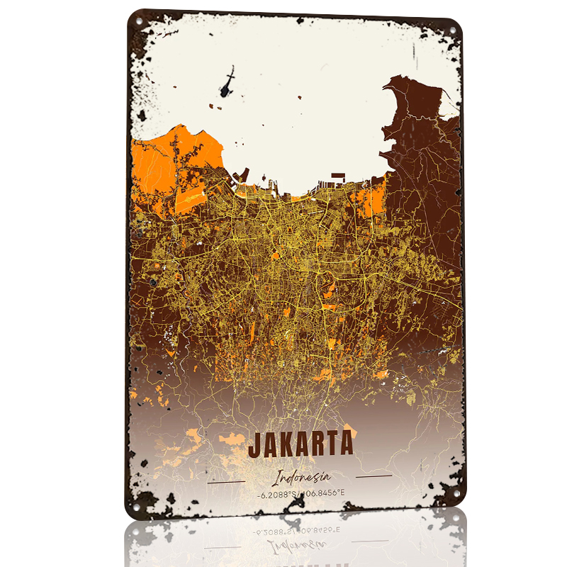 Jakarta City Map Tinplate Post – Home Decor Jakarta Bewertung und Preis
