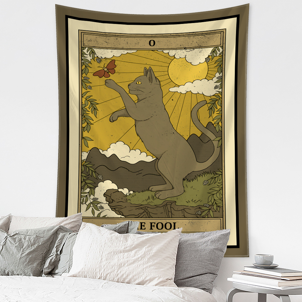 Cartoon Cat Tarot Tapestry Wal – Home Decor Hippie Bewertung und Preis