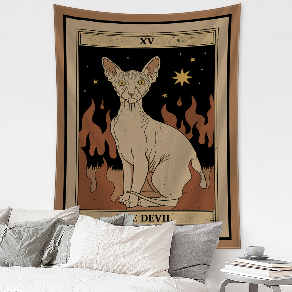 Cartoon Cat Tarot Tapestry Wal – Home Decor Hippie Bewertung und Preis