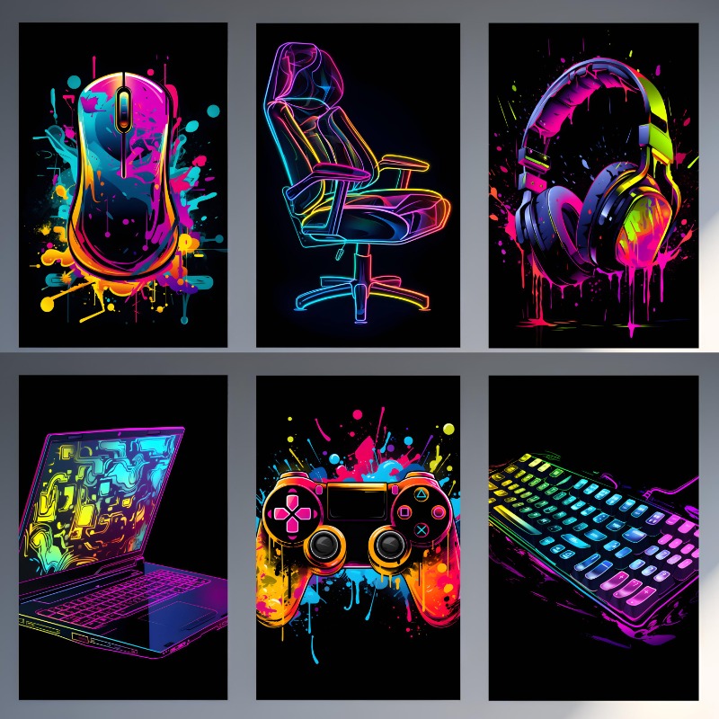 Watercolor Neon Video Game Pos – Home Decor Xbox Games Bewertung und Preis